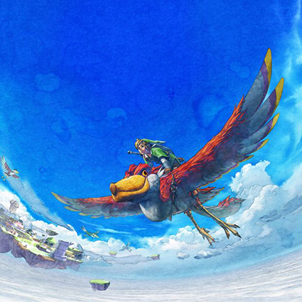 Link flies on his bird in the sky.